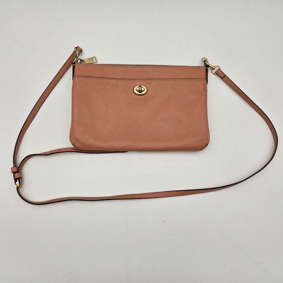 Coach TCoral Leather Crossbody Bag With Twist Lock Closure & Adjustable Strap - Picture 1 of 11